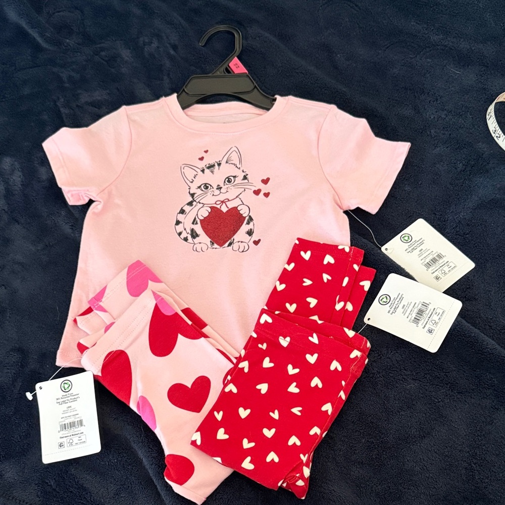 Pink and Red Heart Kids leggings t-shirt Set 18mo.